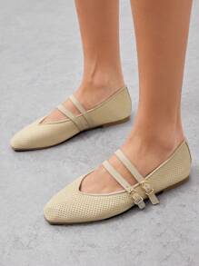SHUZIA Women's Square Toe Maryjane Ballet Flats – Comfortable, Versatile & Classic Essential - Beige - View 2