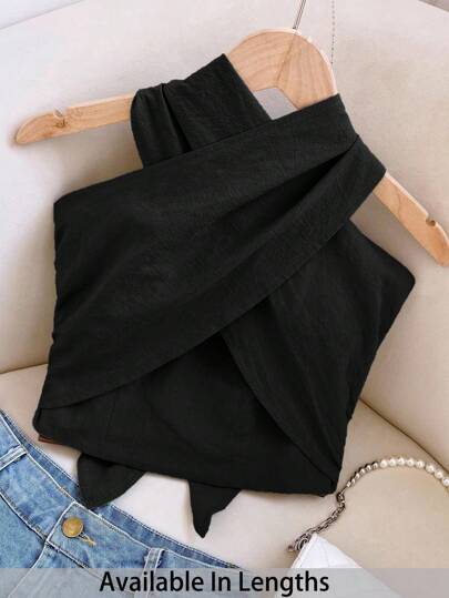 SHEIN PETITE CURVE 大码女式纯色交叉设计无袖上衣