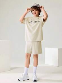JNSQ Nuevo Set de camiseta y pantalones cortos casuales unisex de verano para niños, camiseta deportiva y shorts de ajuste holgado con estampado de cintura Elastic divertido para niño, 2 piezas Outfit