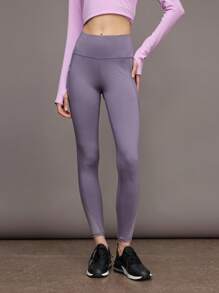 Activina 吸汗撞色网眼运动紧身裤，带手机口袋，女款瑜伽裤 - 淺灰紫 - 查看 3