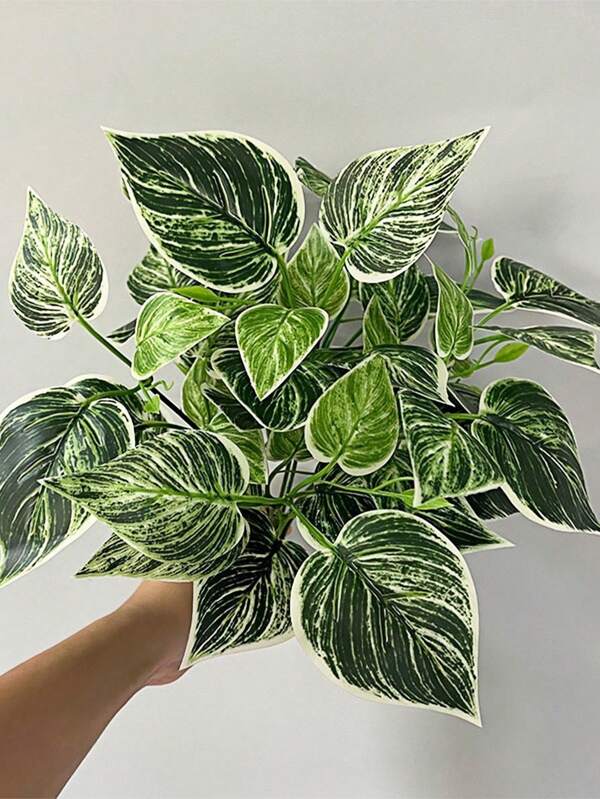 SHEIN 35 Cm Artificial Tropical Plant Green Plastic Leaves, Realistic Branch And Leaf Decoration, Suitable For Desktop Decoration, Office Desktop, Hotel Arrangement, Birthday Parties, Graduation Occasions, Maintenance-Free Gift, Washable And Reusable