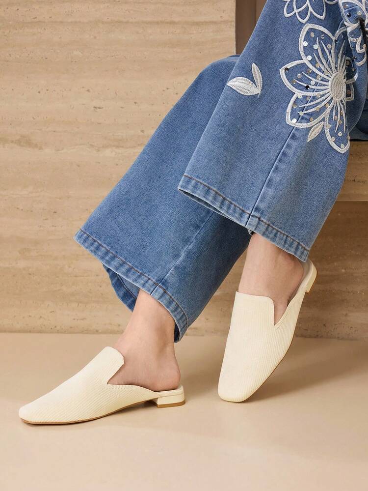 FASHIONABLE COMFORTABLE CASUAL SQUARE TOE FLAT SLIP-ON MULE SANDALS