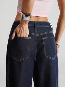Jeanoix Low-Rise Women Jeans, Fashionable Bow Print Straight Loose Slim Fit Casual Pants, New Arrivals - Blue - View 3