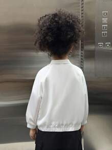 SHEIN Young Girl Woven Loose Casual Jacket Fashion Edgy Luxury White Zip Up Jacket Autumn Winter For Women - White - View 3