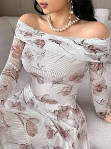 Feyla Women Floral Print Off Shoulder Ruffle Long Sleeve Top And Skirt Elegant 2 Pieces Set - Multicolor - View 5