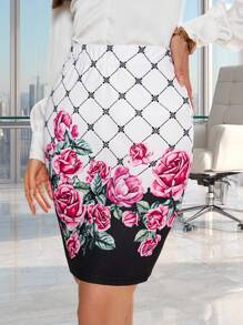 SHEIN Clasi High Waist Floral Print Bodycon Skirt - Multicolor - View 3