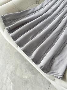 SHEIN Franclia 纯色针织优雅A字连衣裙，精致毛衣连衣裙，适合大学生的针织毛衣服装 - 灰色 - 查看 5