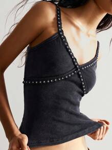 Bohemela 女士休闲纯色针织 V 领修身吊带背心铆钉背心 女士背心