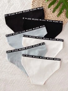 SHEIN 6 قطع/مجموعة من الملابس الداخلية الرياضية البسيطة ذات اللون الأحادي للفتيات، مناسبة لعيد الحب، الملبس والديكورات