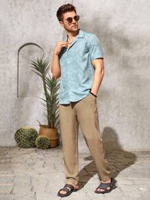 HIMLAND Pantalones con cordón en la cintura para hombre, otoño - Marrón Mocha - Ver 6