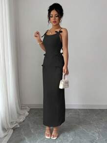 Elenzga 女士无袖蝴蝶结腰身修身优雅浪漫连衣裙