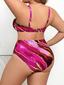 Swim Lushoire Bikini taglie comode per donne con stampa astratta a tie-dye e design con nodi