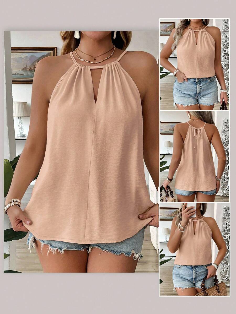 EMERY ROSE Áo hai dây mảnh màu mơ cỡ lớn thời trang rộng rãi, thoải mái, thiết kế dây đeo vai gợi cảm, dành cho những quý cô thanh lịch - Hồng - Xem 1