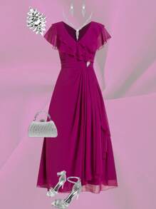 Ellevyn Women's Elegant Long Dress, Fuchsia Pink, New Arrival For Autumn Fall Women Clothes  Homecoming Dress  Modest Dresses For Women Teacher Outfits For Women - Hot Pink - View 10