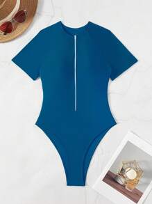 Swim Lushoire Casual Beach Vacation Stylish Short Sleeve Fitted Women One-Piece For Summer