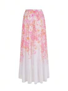 Swim Oasis Women's Romantic Floral Gradient Print One-Piece Set With 3D Flower And Tassel Decor For Summer Beach Vacation