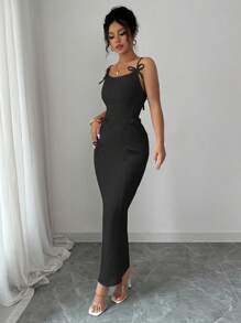 Elenzga 女士无袖蝴蝶结腰身修身优雅浪漫连衣裙