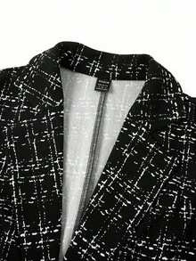 Ellevyn 女士优雅格纹翻领长袖外套裤装套装，适合派对和晚宴等场合，秋冬季女士办公着装。 - 黑與白 - 查看 5