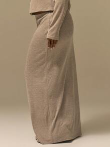 MUSERA Plus Size Maxi Knit Skirt Cute Summer Holiday Elegant Vacation Romantic Curve Farmhouse Spring - Khaki - View 3