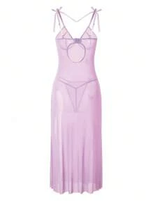SHEIN Đầm nữ họa tiết bướm chắp vá thời trang gợi cảm - Màu tím - Xem 4