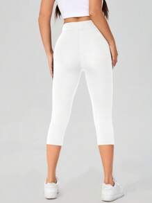 SHEIN Essnce Damen einfarbige vielseitige eng anliegende 3/4 Leggings, sommerlich geeignet für Ausgehen, Herbstkleidung Damensportbekleidung - Weiss - Übersicht 2