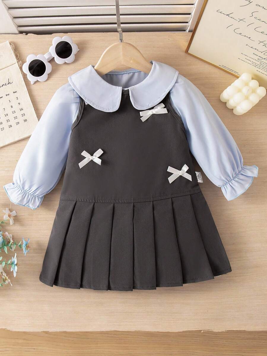 2件套女婴时尚长袖衬衫和套头衫套装