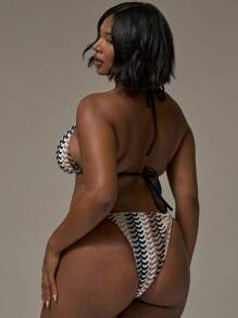 MUSERA 加大码钩针针织风格挂脖比基尼上衣仅限假期可爱假日浪漫可爱夏季性感海滩曲线 - 彩色 - 查看 3