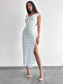 Firerie Damen rüschenbesetztes trägerloses Retro Polka Dot sexy elegantes Maxikleid, Göttin Kleid, Frühlings-/Sommermode, geeignet für Pendeln, Eleganz, Sexiness, Urlaub, Strand, Boho, Hawaii, Musikfestival, Romantik, Date, Party, Hochzeitssaison, Abschlussball, Aufführungsbekleidung, Konzert, Vintage - Schwarz und Weiss - Übersicht 7
