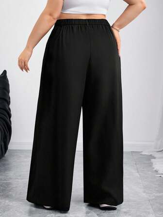 SHEIN CURVE+ Curve 大码/秋装/秋季女装/女冬装/冬装大码女式纯色纽扣休闲阔腿裤西装裤，女秋装女秋装，冬季，CURVE PLUS