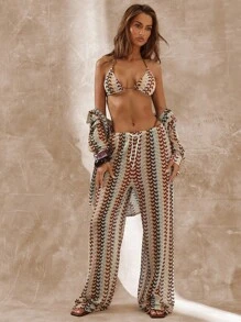 Musera Resort High Rise Tie Waist Patterned Cover Up Trousers Boho Ibiza Cute Sexy Vacation Summer Beach Swimwear Hot Skin