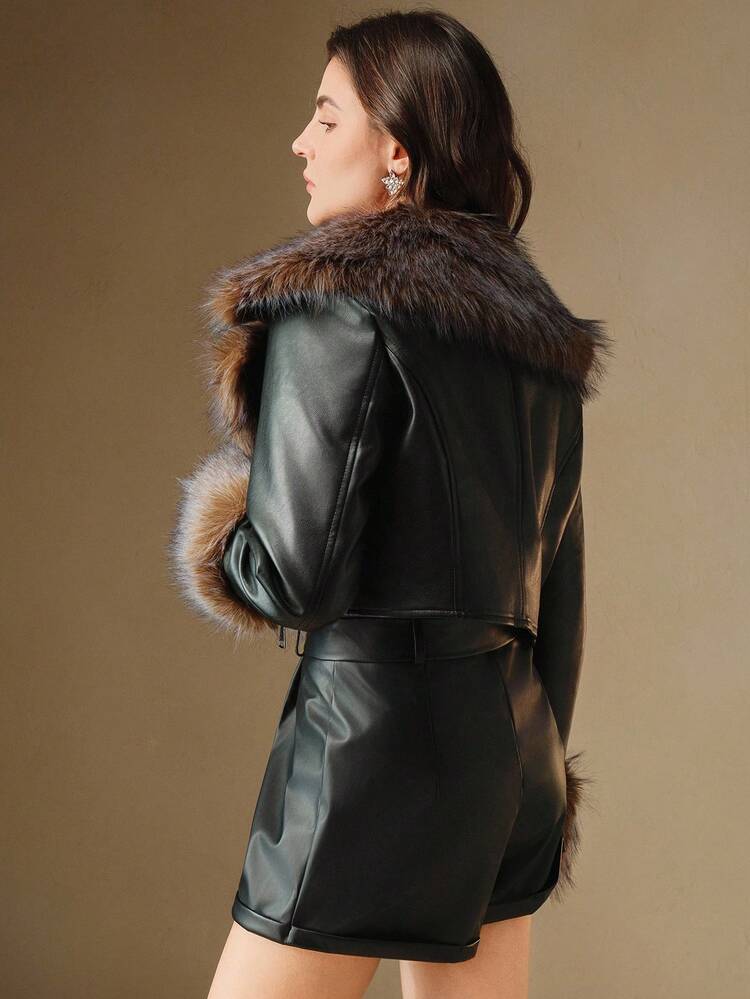 Chaqueta de moda con cuello grande y esponjoso, abrigo de otoño/invierno