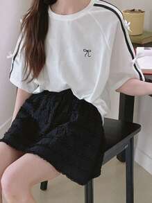 DAZY Women Ribbon Bow Embroidery Loose Short Sleeve T-Shirt Oversized T-Shirt - White - View 4