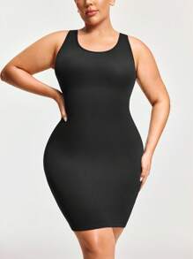 SHAPORA 1pc Plus Size Seamless Comfortable Shaping Slip Dress - Black - View 1