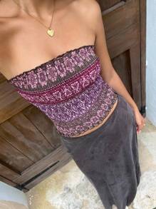 Sunnyshic 女士休闲度假复古佩斯利印花抹胸 - 彩色 - 查看 1