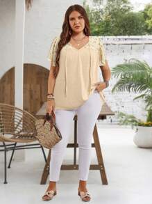 EMERY ROSE Plus Size Women Floral Print Tie Neck Ruffle Sleeve Dressy Blouse