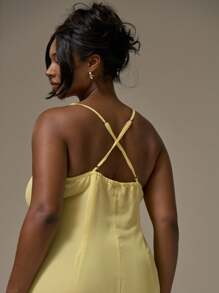 MUSERA 加大围脖细肩带纯色长裙春夏季度假毕业性感可爱优雅海滩度假返校节礼服秋季婚礼宾客 - 黃色 - 查看 3