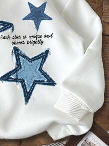 SHEIN Tween Boy Casual Cartoon Pattern Loose Cute Pentagram Print Thick Long Sleeve Sweatshirt, Suitable For Autumn/Winter - White - View 3