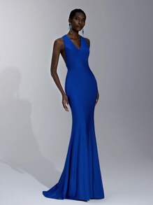 Elitara 优雅、浪漫、性感、简约、有弹性、露肩、露背、紧身、打结、透视、金属扣装饰、时尚、网红、节日、度假、生日派对、婚礼活动、伴娘礼服 - 藏蓝色 - 查看 2