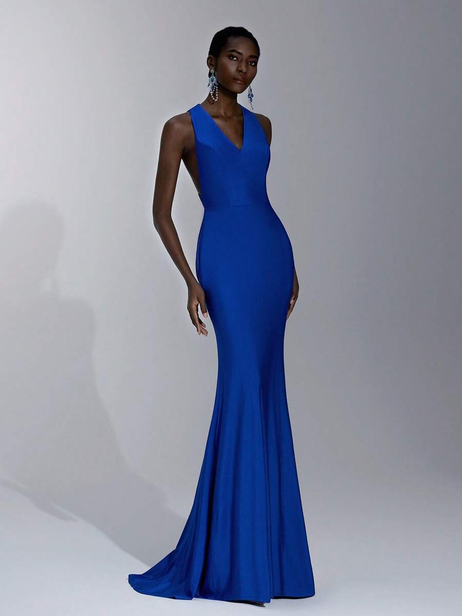 Elitara 优雅、浪漫、性感、简约、有弹性、露肩、露背、紧身、打结、透视、金属扣装饰、时尚、网红、节日、度假、生日派对、婚礼活动、伴娘礼服