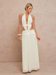 Lumalex 秋季节日派对狂欢节郊游夏季假期优雅复活节波西米亚风海滩热门户外丰富层次婚礼季节宴会成人仪式海滩海滨刺绣装饰露背褶皱连衣裙女士白色派对女士奶油色优雅 - 白色 - 查看 1