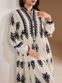 Veilorie Retro Modest Printed Dress For Women, Modest Dress, Modest Dresses For Women, Vacation Dresses, Fall Dresses For Women,Autumn Dress,Fall Dresses,Fall Outfits Women,Autumn Clothes,Autumn - Multicolor - View 1