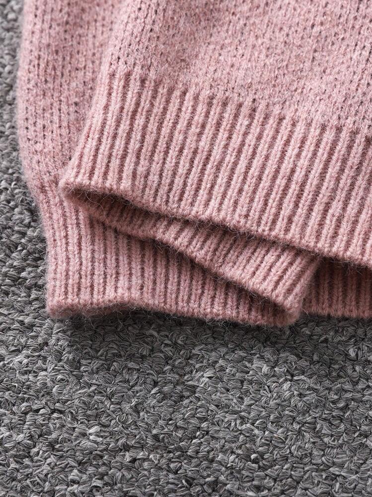 SHEIN Tween Girls' Casual Loose Fit Long Sleeve Crew Neck Sweater Dress Girls Sweater Dress Pink Sweater Dress Heart Sweater Dress Girls Heart Dress Tween Sweater Dress Fall Winter - Dusty Pink - View 6