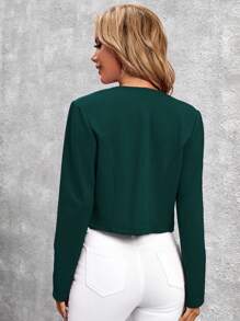 SHEIN Clasi 秋冬纯色长袖休闲开襟短款夹克 - 墨綠色 - 查看 2