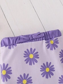 SHEIN 2 pezzi Set di canotta e pantaloncini casual e comodi con motivo floreale arricciato