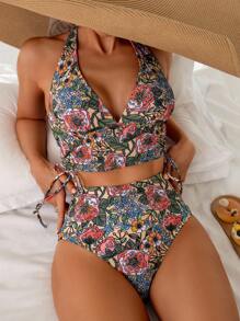 Swim Lushoire 热带印花露背比基尼泳装套装，休闲，适合夏季海滩度假 - 彩色 - 查看 1