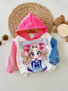 Sudadera con bloques de color y estampado de dibujos animados lindos para niñas bebés, otoño/invierno - Multicolor - Ver 5