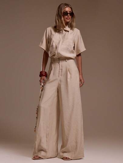 MUSERA Mono de lino con cremallera, relajado, para verano, Ibiza, vacaciones, sexy, playa, romántico, elegante, ocasión, cumpleaños, bohemio, rafia, otoño, invierno, fiesta