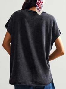 Bohemela Koszulka z krótkim rękawem i luźnym nadrukiem w dużym rozmiarze - Czarne - Zobacz 7