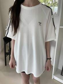 DAZY Women Ribbon Bow Embroidery Loose Short Sleeve T-Shirt Oversized T-Shirt - White - View 7