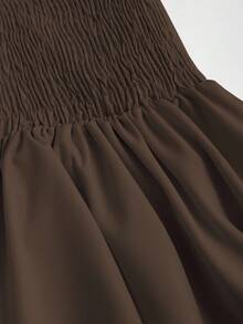 Sweetra 1 件优雅纯色束腰露背吊带中长连衣裙 Y2K 装圣诞节派对连衣裙 - 棕色 - 查看 5